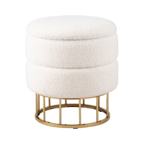 Ivory Boucle Storage Stool